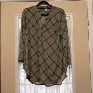 Pink green plaid blouse